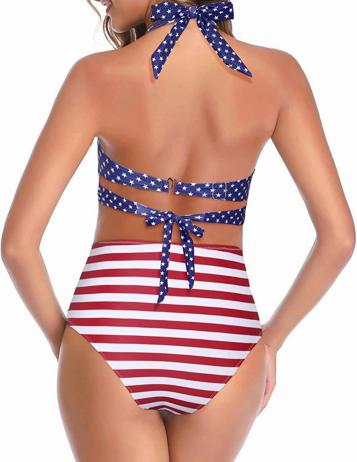 Tempt Me Women Two Piece Vintage Swimsuit Retro Halter Ruched High Waist Bikini with Bottom