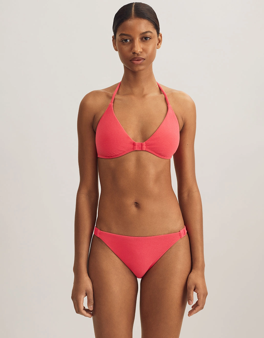 Terry Logo Halter Tri Bikini Top - Coral