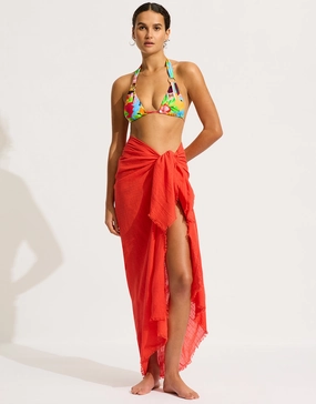 Textured Cotton Beach Wrap - Flame