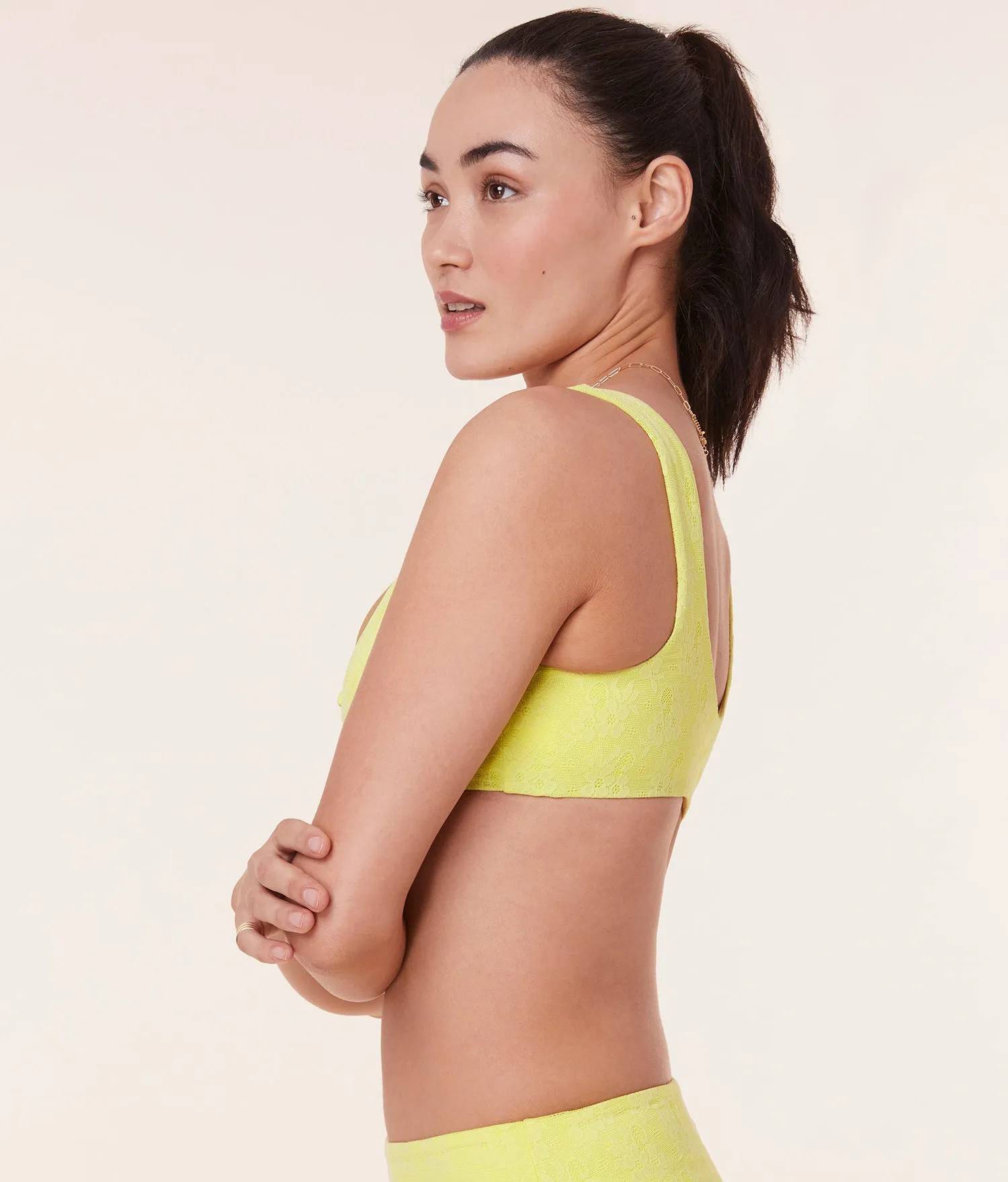 The Delray Bikini Top - Floral Lace - Limeade