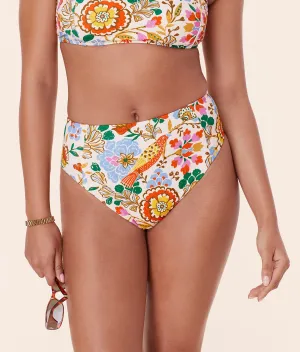The High Waist Cheeky Bikini Bottom - Eco Nylon - Bird Floral