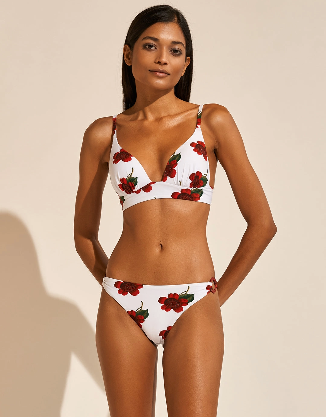 The Bloom Ring Side Bikini Pant - White Red