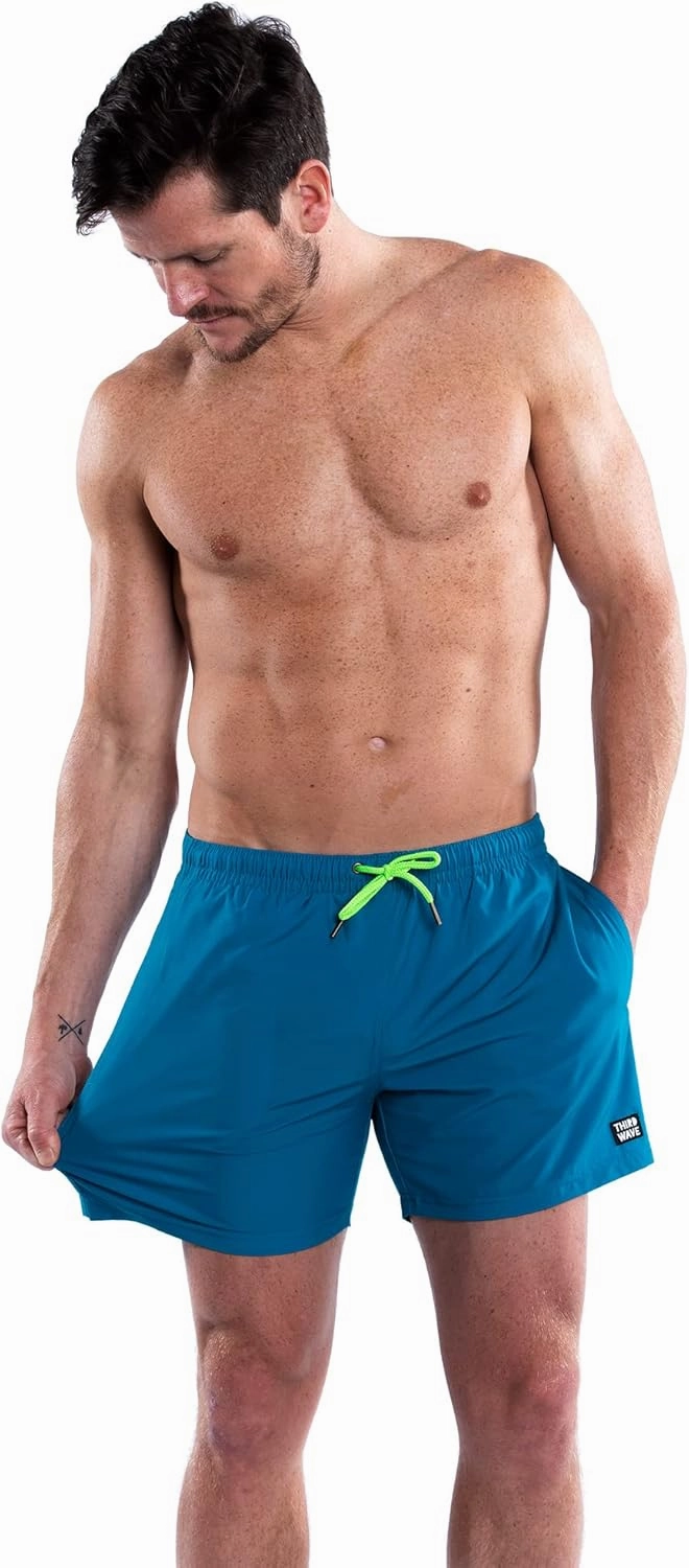 Third Wave Premium Swim Trunks - Men's 5 Inch Inseam Quick Dry Swim Shorts for Beach and Swimming