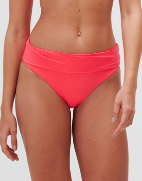 Timeless Fold Band Bikini Pant - Bright Coral