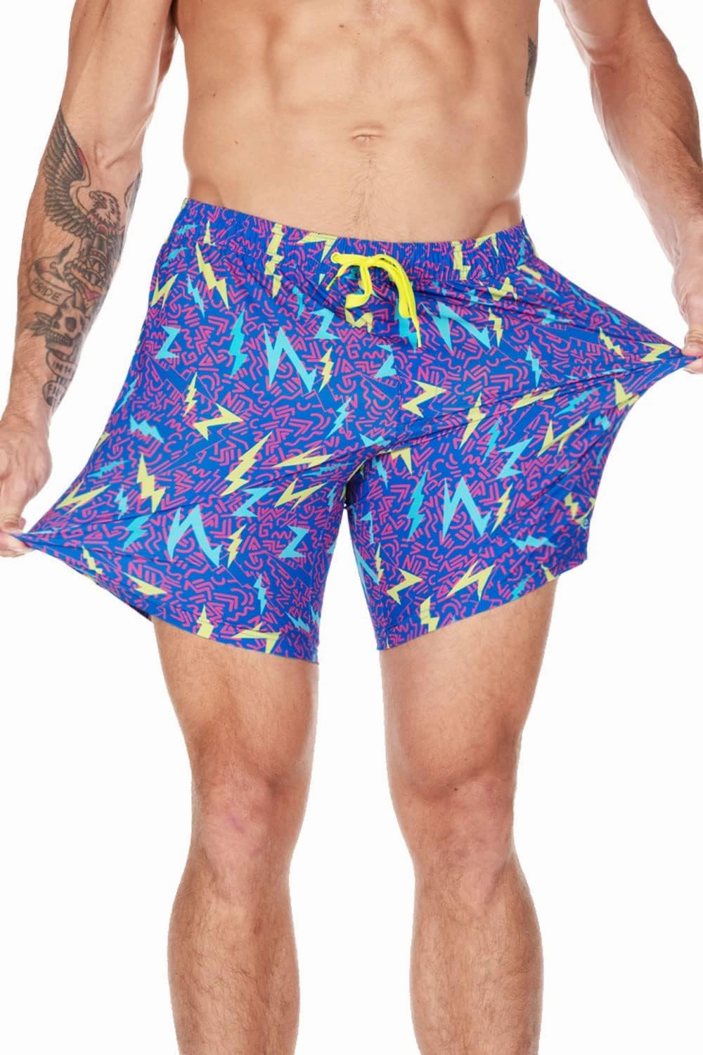 Tipsy Elves Men's Stretch Swim Trunks 7 Inch Inseam 4-Way Stretch with Mesh Liner - Quick-Dry Funny Swimwear Bathing Suit