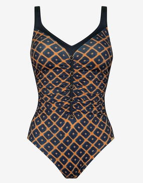 Tobacco Fields Detail Front Swimsuit - Tabac Black