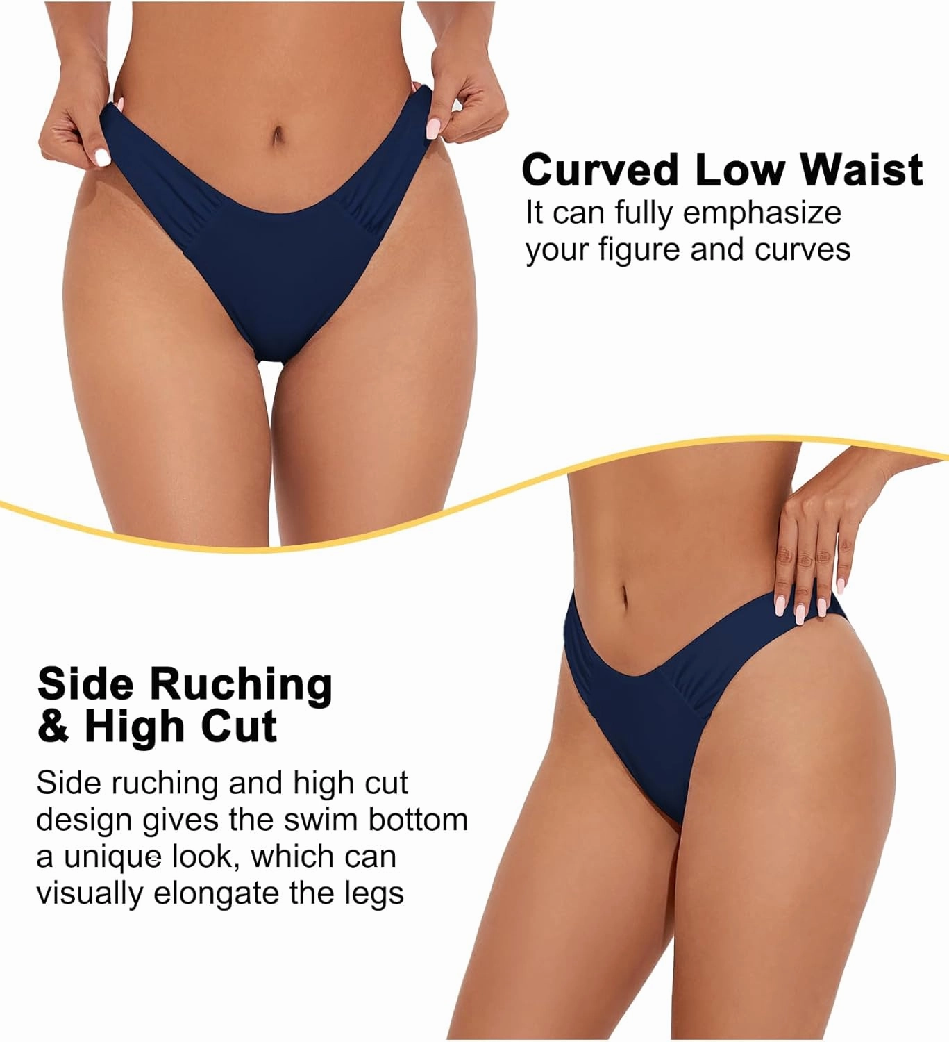 Tournesol Women's Bikini Bottoms Cheeky Low Rise Bathing Suit Bottoms High Cut Ruched Swimsuit Briefs