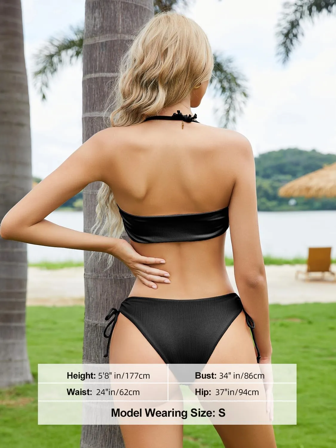 Tripsky Women's Bandeau Bikini Sets Two Piece Swimsuit High Cut Bathing Suit Ribbed Bikini Set