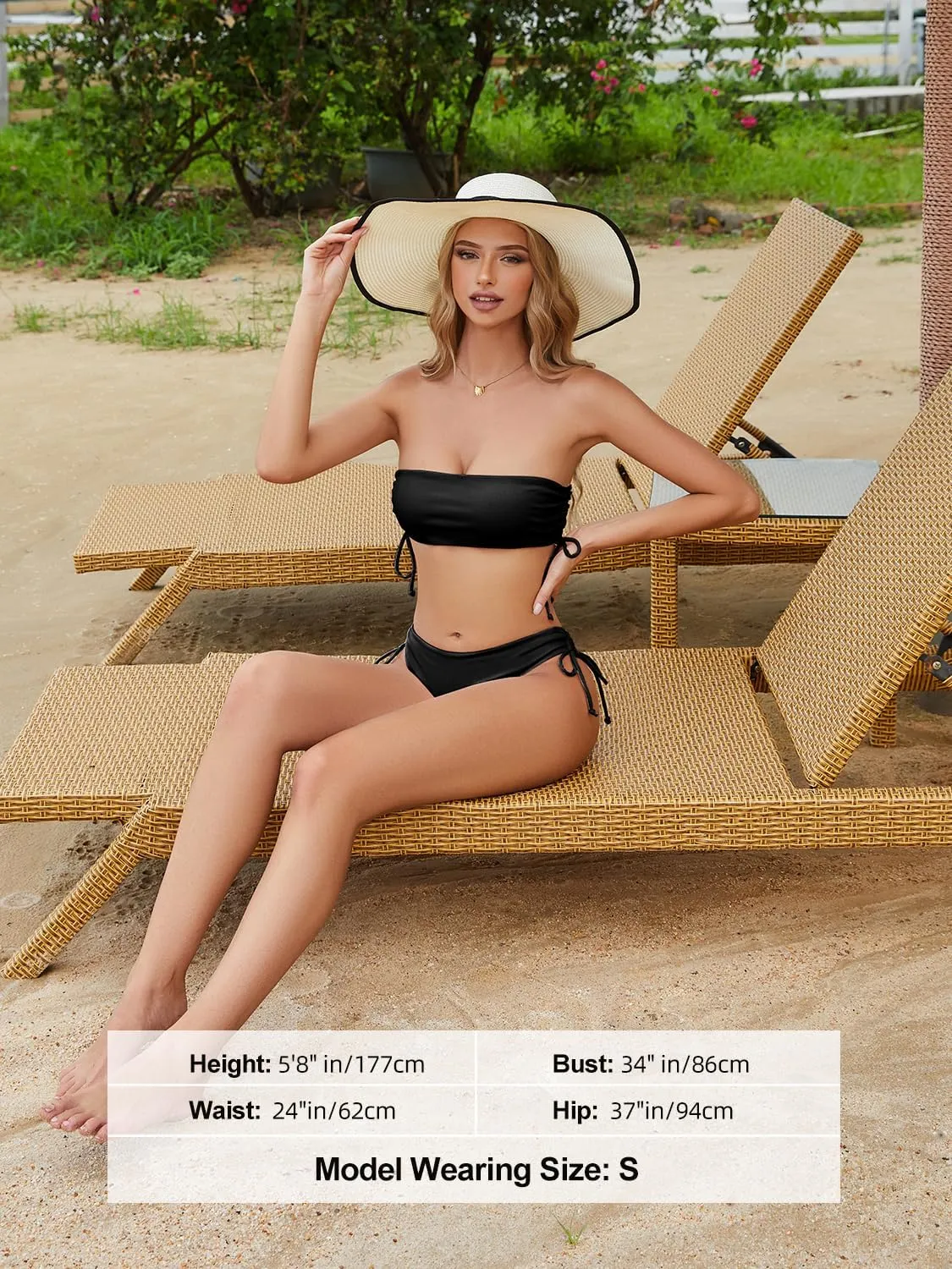Tripsky Women's Bandeau Bikini Sets Two Piece Swimsuit High Cut Bathing Suit Ribbed Bikini Set