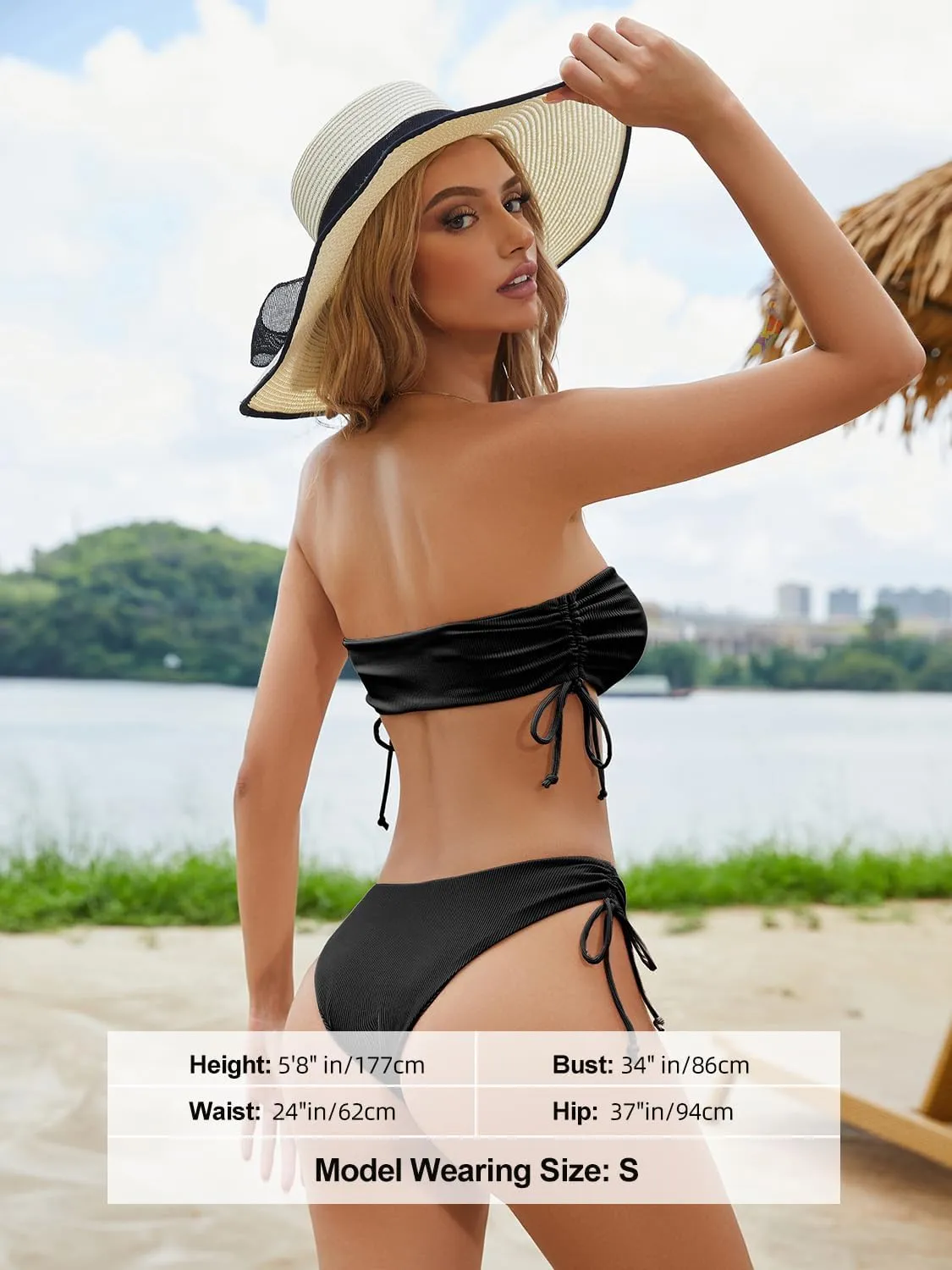 Tripsky Women's Bandeau Bikini Sets Two Piece Swimsuit High Cut Bathing Suit Ribbed Bikini Set