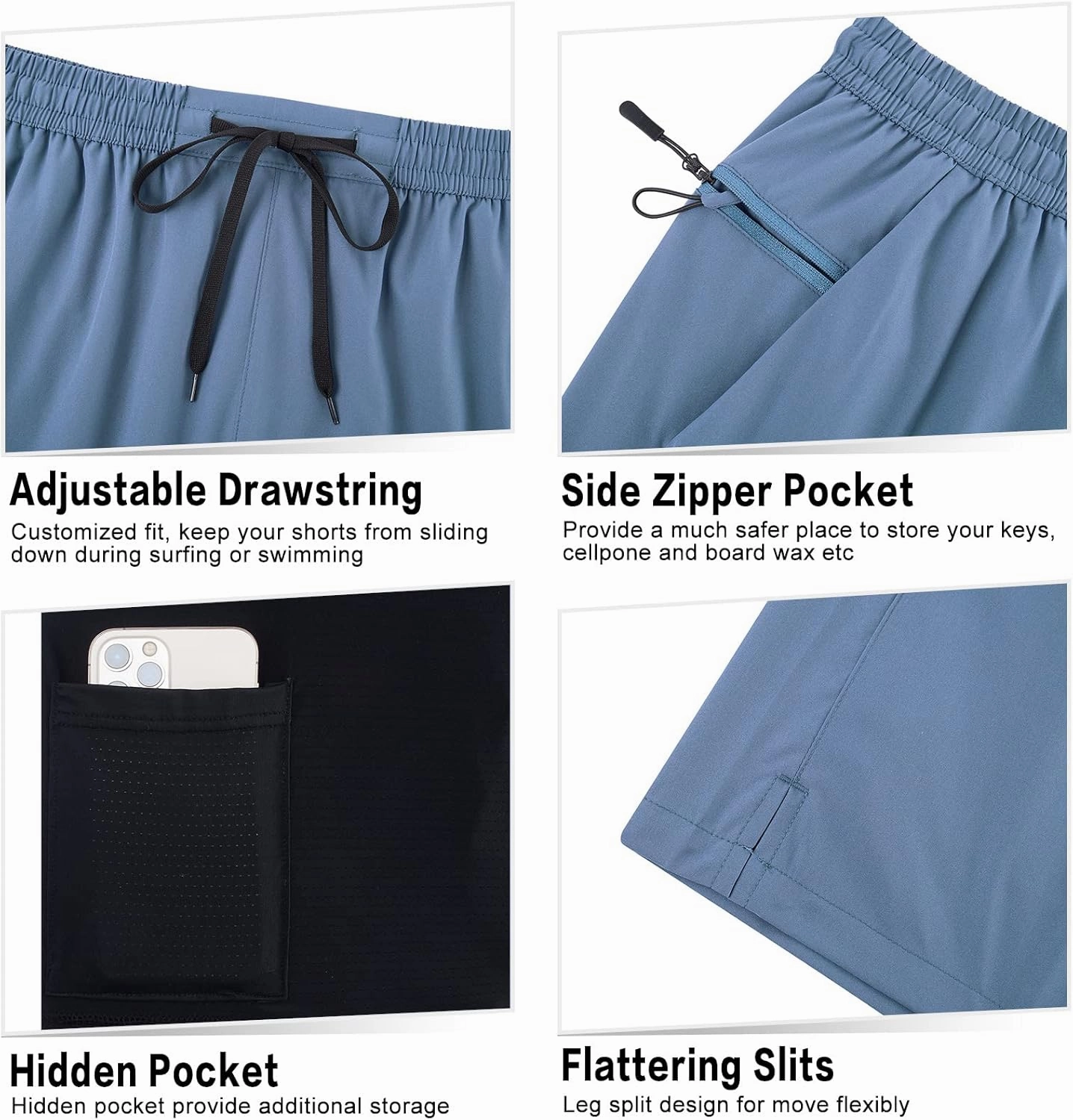 TUONROAD Mens Swim Trunks with Compression Liner 2 in 1 Board Shorts 7 Inch Quick Dry Swimming Shorts with Zipper Pockets