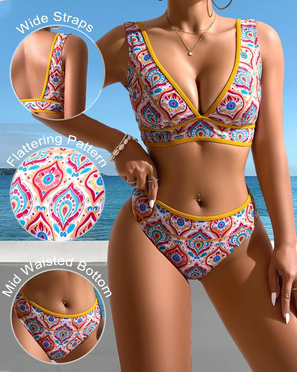 Two Piece Bathing Suit for Women Tummy Control Swimsuits High Waisted Bestselling Bikini Sets Floral Push Up Top