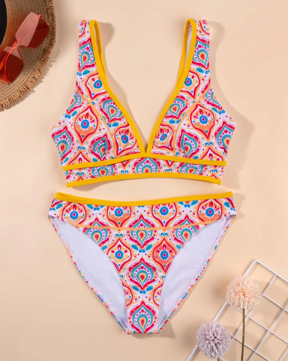 Two Piece Bathing Suit for Women Tummy Control Swimsuits High Waisted Bestselling Bikini Sets Floral Push Up Top