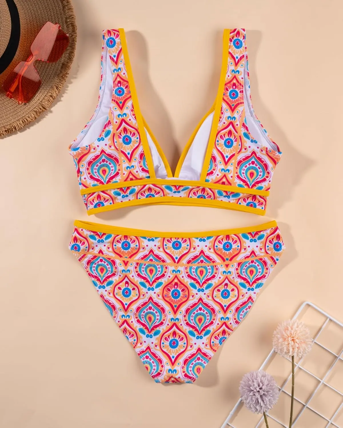Two Piece Bathing Suit for Women Tummy Control Swimsuits High Waisted Bestselling Bikini Sets Floral Push Up Top