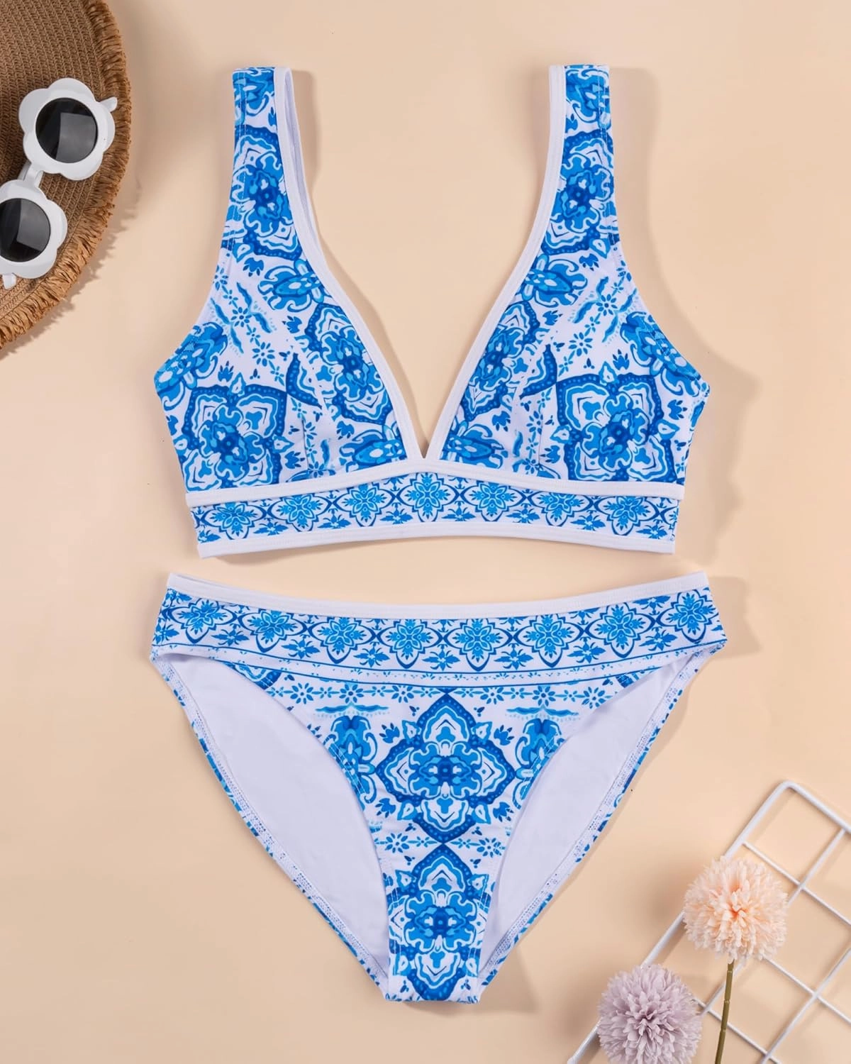 Two Piece Bathing Suit for Women Tummy Control Swimsuits High Waisted Bestselling Bikini Sets Floral Push Up Top