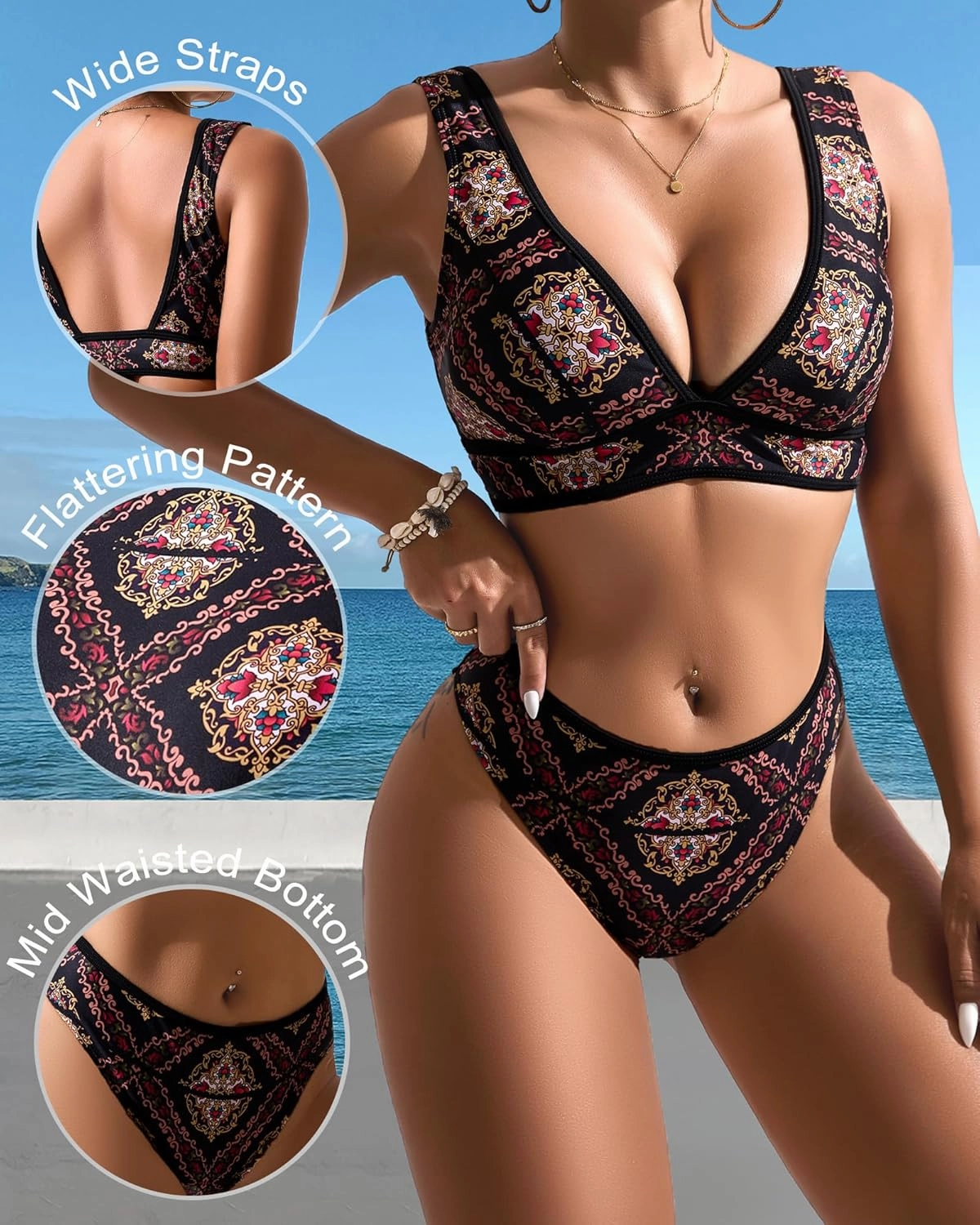 Two Piece Bathing Suit for Women Tummy Control Swimsuits High Waisted Bestselling Bikini Sets Floral Push Up Top