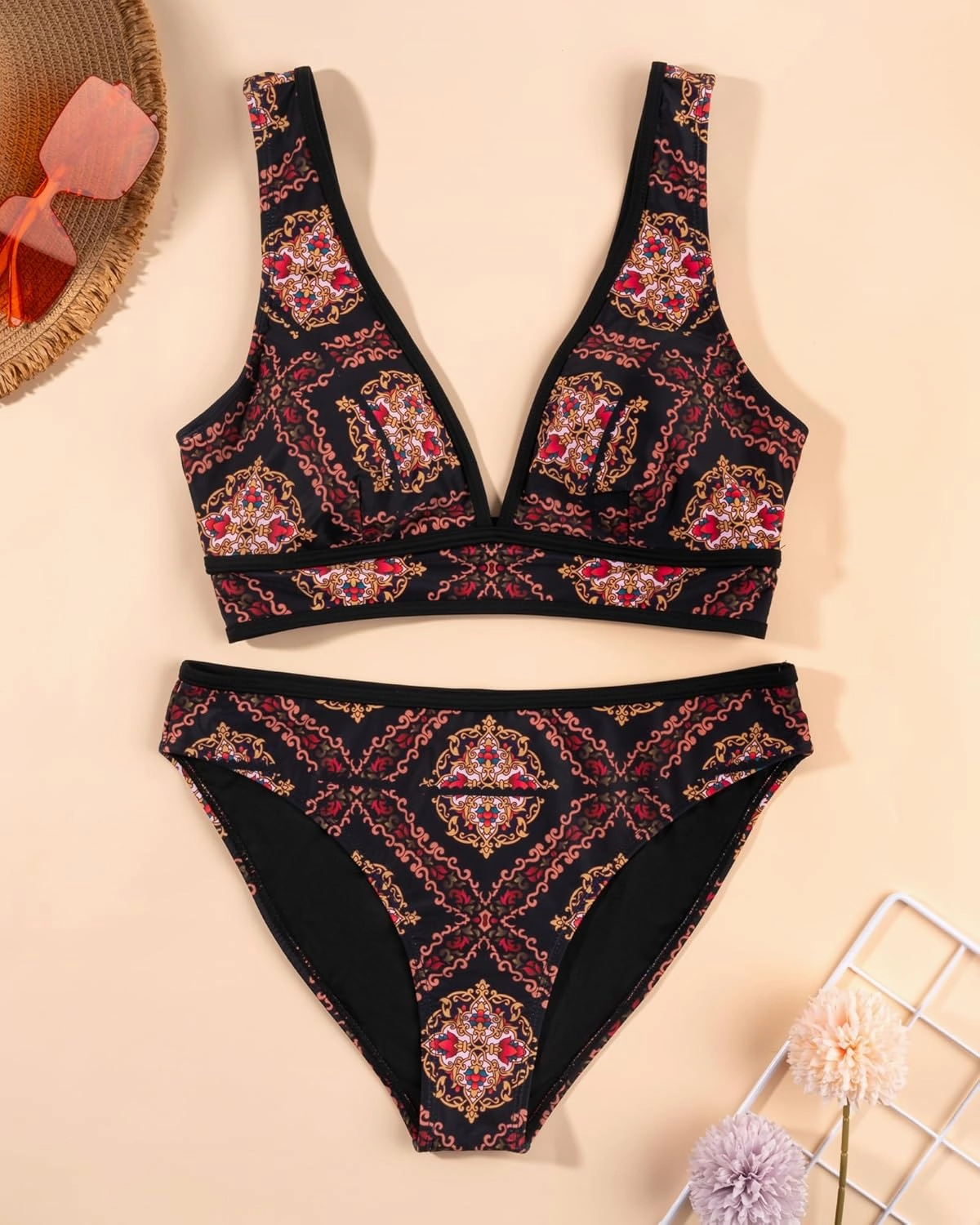 Two Piece Bathing Suit for Women Tummy Control Swimsuits High Waisted Bestselling Bikini Sets Floral Push Up Top