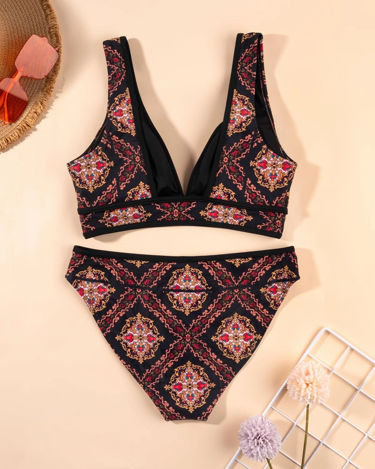 Two Piece Bathing Suit for Women Tummy Control Swimsuits High Waisted Bestselling Bikini Sets Floral Push Up Top