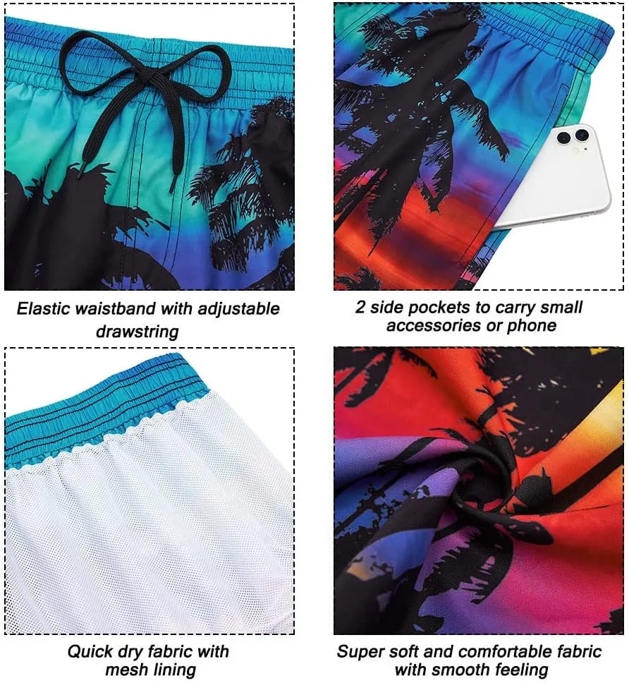 uideazone Men Swim Trunks Drawstring Elastic Waist Quick Dry Beach Shorts with Mesh Lining Swimwear Bathing Suits