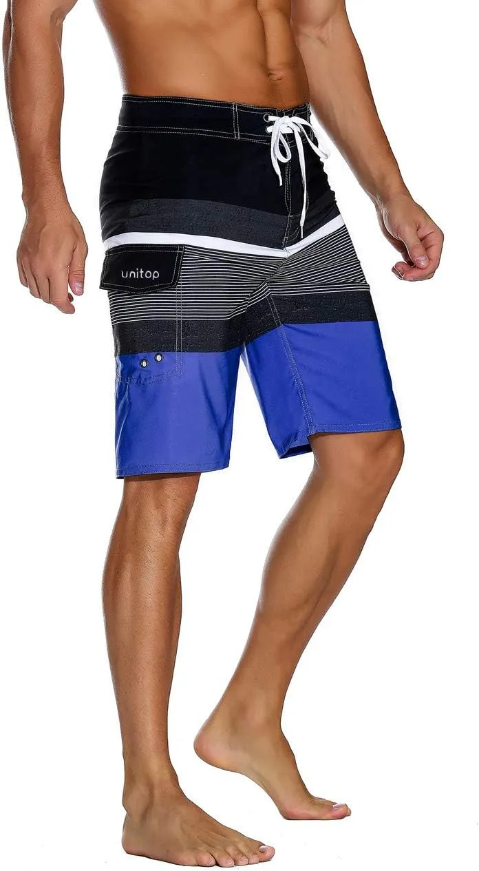 unitop Men's Bathing Board Trunks Beach Shorts Holiday Hawaiian Colorful Striped