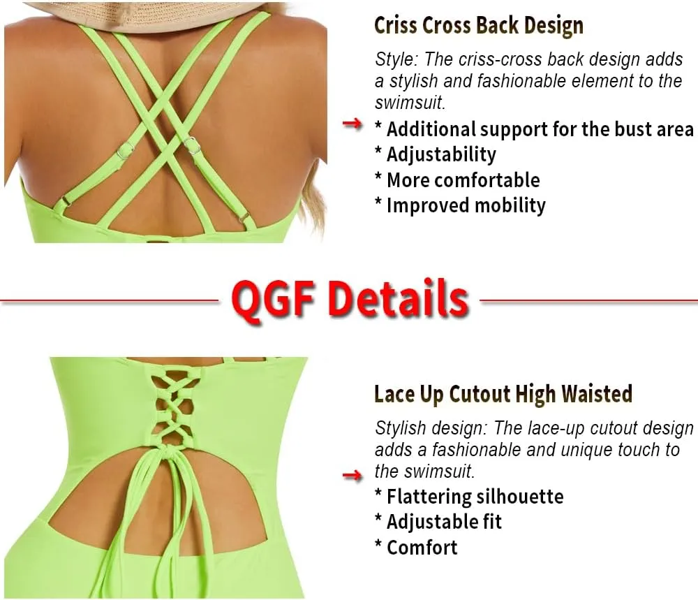 Upgraded One Piece Swimsuit Women - Tummy Control Bathing Suits, Unique Design Sexy Criss Cross Back, Ruched Swimwear