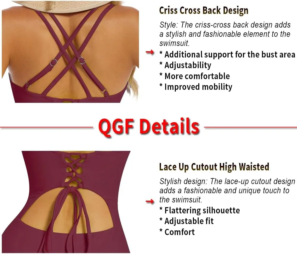 Upgraded One Piece Swimsuit Women - Tummy Control Bathing Suits, Unique Design Sexy Criss Cross Back, Ruched Swimwear