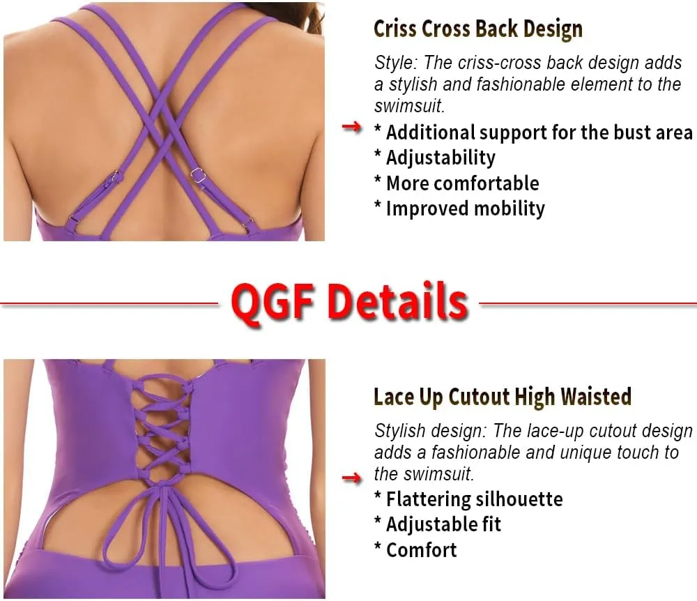 Upgraded One Piece Swimsuit Women - Tummy Control Bathing Suits, Unique Design Sexy Criss Cross Back, Ruched Swimwear