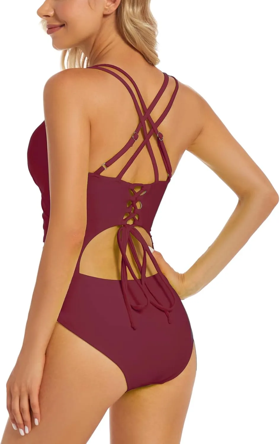 Upgraded One Piece Swimsuit Women - Tummy Control Bathing Suits, Unique Design Sexy Criss Cross Back, Ruched Swimwear