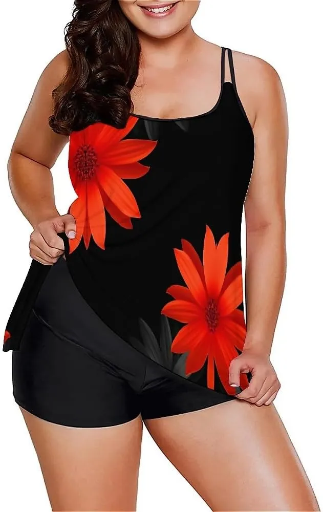 Urchics Womens 2025 Tankini Swimsuits Tummy Control Flowy Swimwear Two Piece Bathing Suits Swim Tank Top with Boyshorts