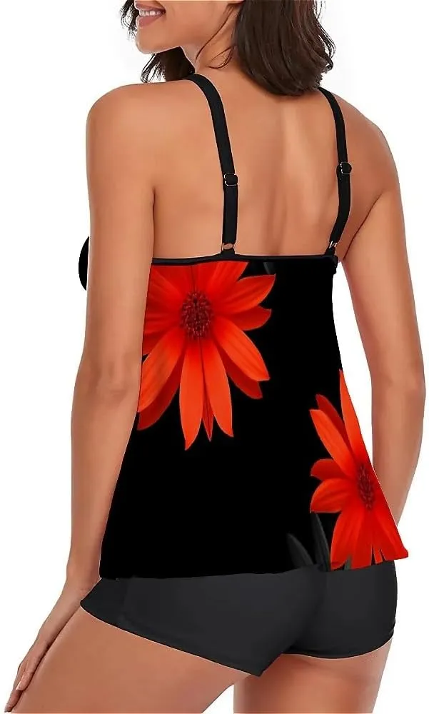 Urchics Womens 2025 Tankini Swimsuits Tummy Control Flowy Swimwear Two Piece Bathing Suits Swim Tank Top with Boyshorts
