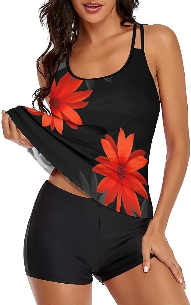 Urchics Womens 2025 Tankini Swimsuits Tummy Control Flowy Swimwear Two Piece Bathing Suits Swim Tank Top with Boyshorts