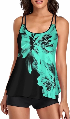 Urchics Womens 2025 Tankini Swimsuits Tummy Control Flowy Swimwear Two Piece Bathing Suits Swim Tank Top with Boyshorts