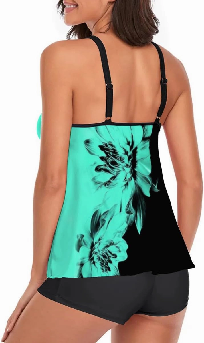 Urchics Womens 2025 Tankini Swimsuits Tummy Control Flowy Swimwear Two Piece Bathing Suits Swim Tank Top with Boyshorts