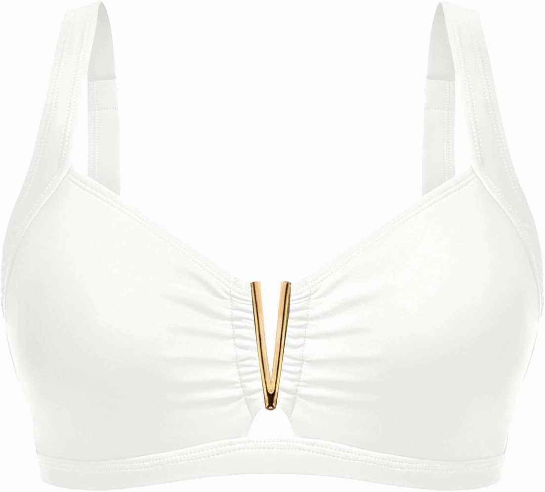 V Wired Bikini Top Only - Vintage Swim Top Padded Bra Swimsuits