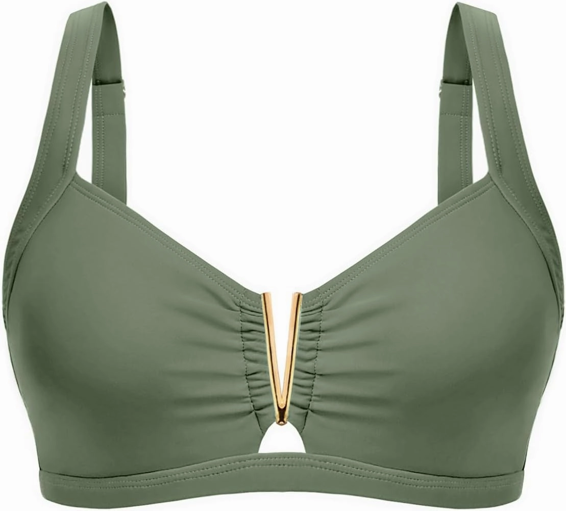 V Wired Bikini Top Only - Vintage Swim Top Padded Bra Swimsuits
