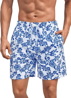 Verdusa Men's Colorblock Elastic Drawstring Waist Swim Trunks Summer Beach Board Shorts with Pockets