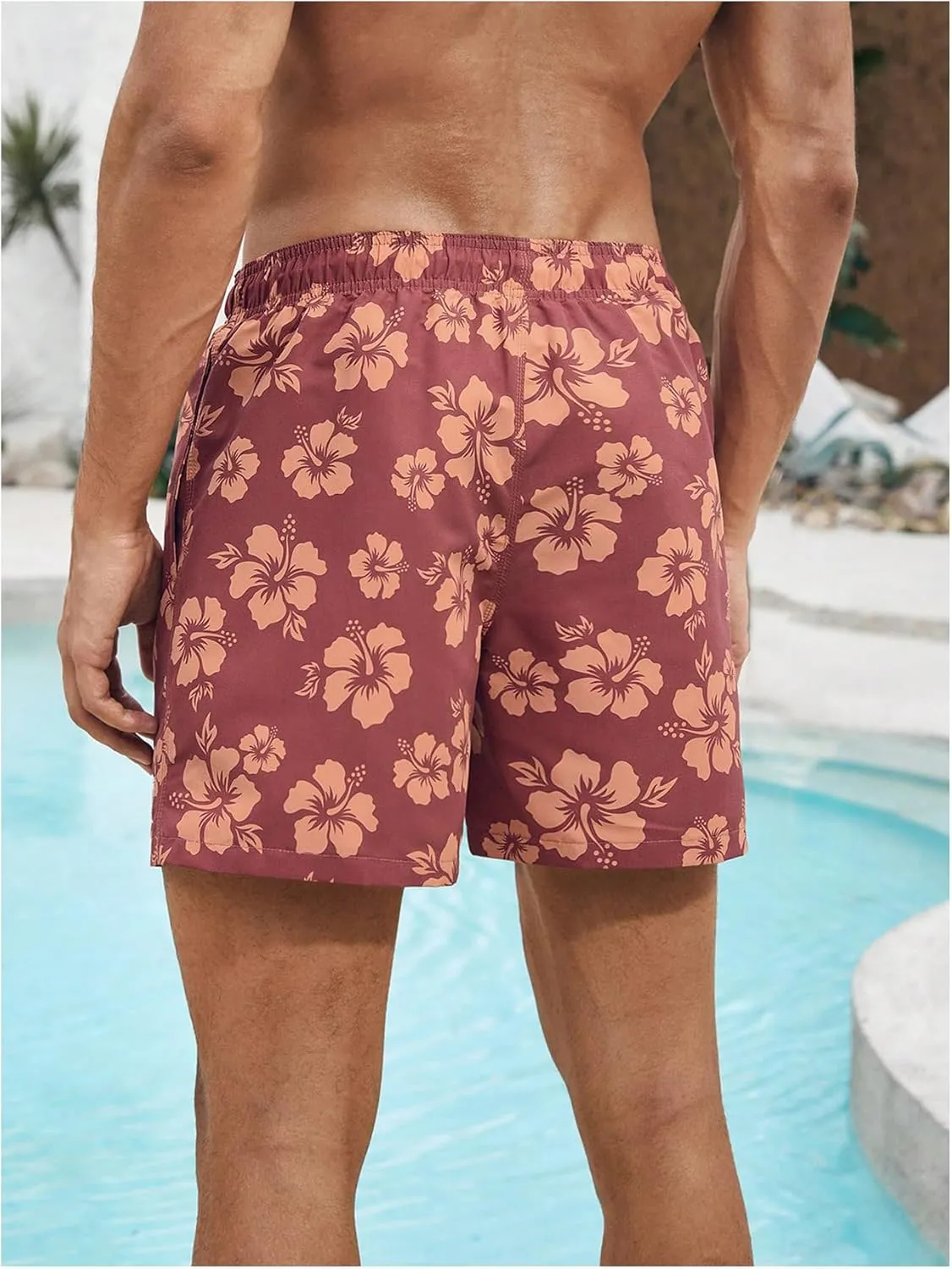 Verdusa Men's Colorblock Elastic Drawstring Waist Swim Trunks Summer Beach Board Shorts with Pockets