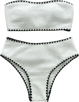 Verdusa Women's 2 Piece Strapless Bikini Sets Contrast Trim Bandeau Swimsuit Bathing Suits