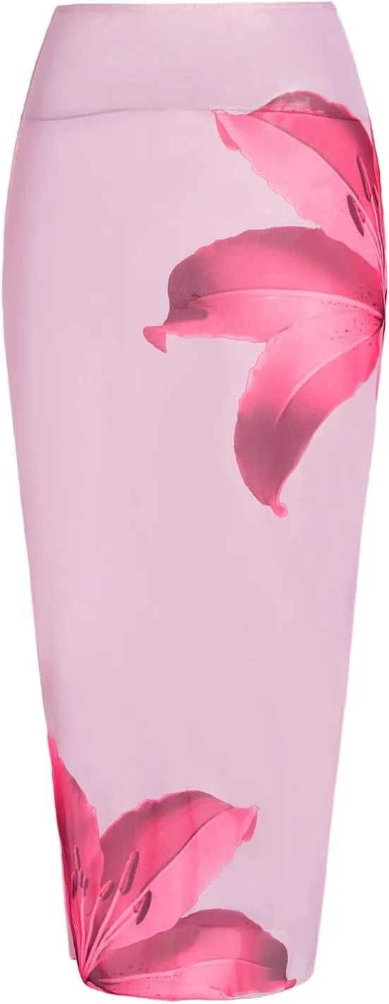 Verdusa Women's 3 Piece Floral Strapless Bikini Set Bandeau Swimsuit with Cover Up Skirt