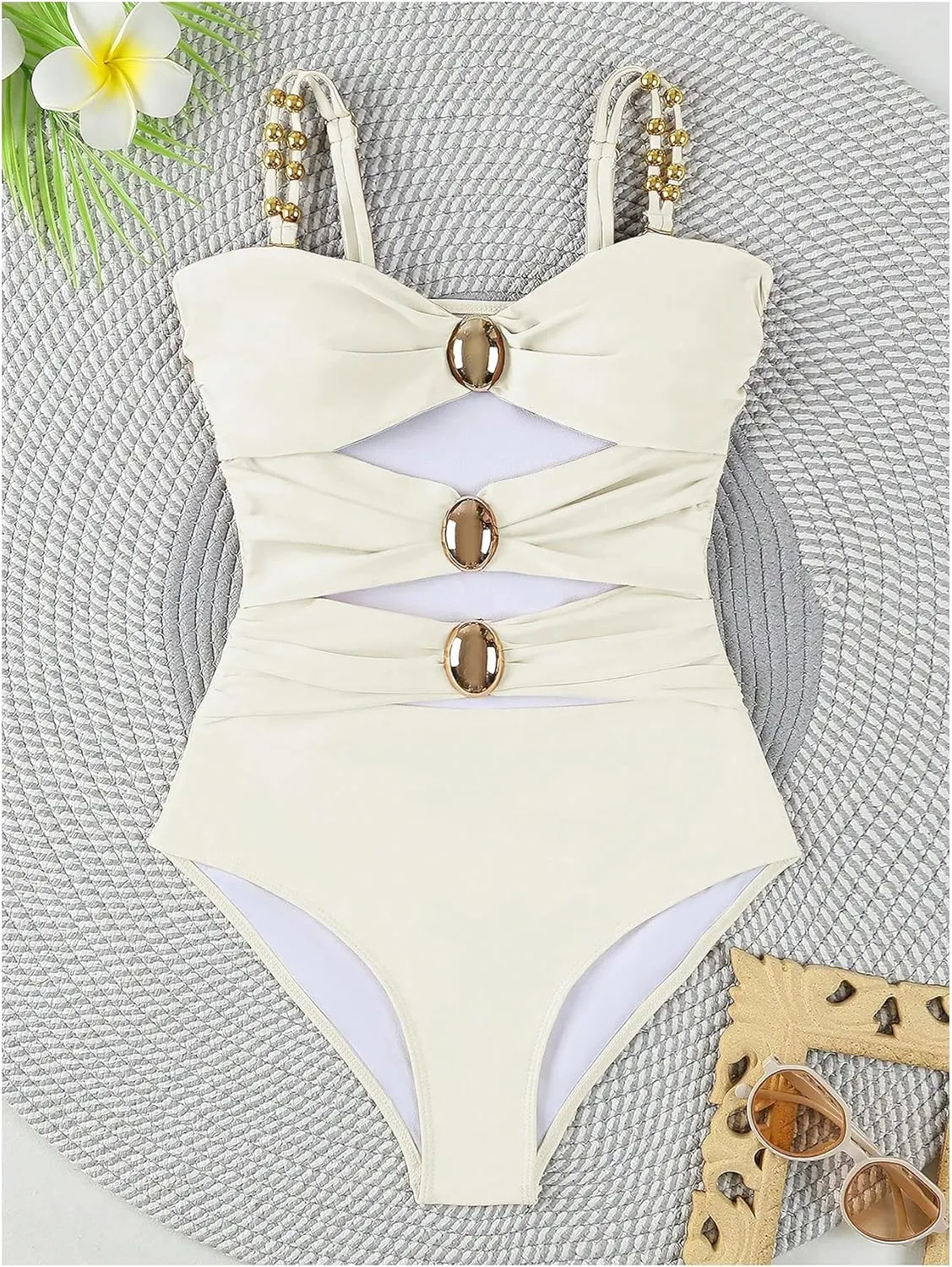Verdusa Women's Cut Out Colorblock One Piece Swimsuit Ruched Swimwear Bathing Suit