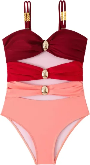 Verdusa Women's Cut Out Colorblock One Piece Swimsuit Ruched Swimwear Bathing Suit