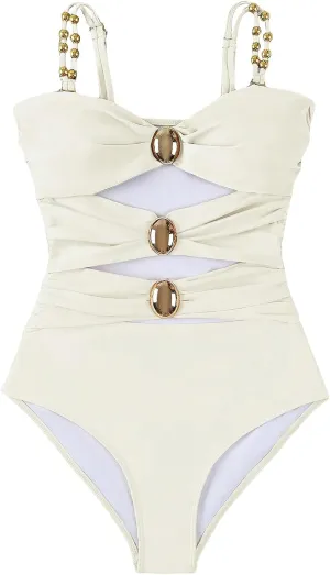 Verdusa Women's Cut Out Colorblock One Piece Swimsuit Ruched Swimwear Bathing Suit
