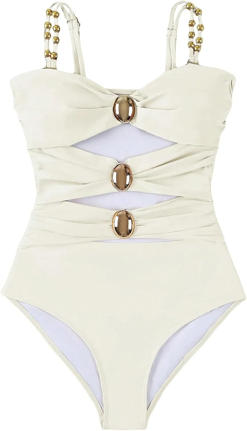 Verdusa Women's Cut Out Colorblock One Piece Swimsuit Ruched Swimwear Bathing Suit