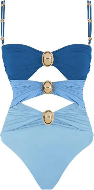 Verdusa Women's Cut Out Colorblock One Piece Swimsuit Ruched Swimwear Bathing Suit