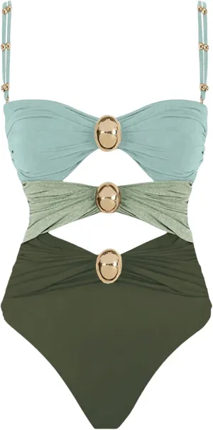 Verdusa Women's Cut Out Colorblock One Piece Swimsuit Ruched Swimwear Bathing Suit