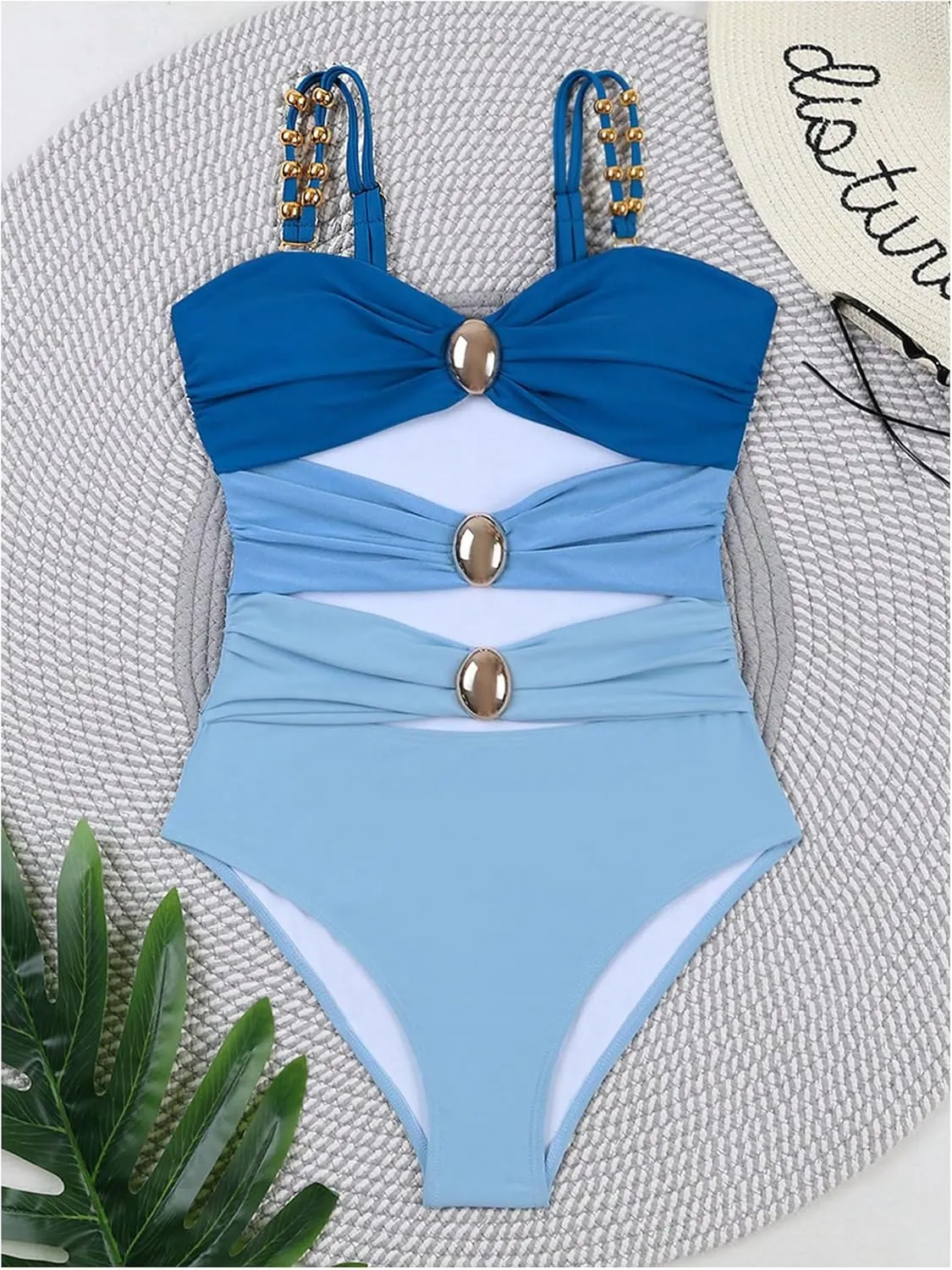 Verdusa Women's Cut Out Colorblock One Piece Swimsuit Ruched Swimwear Bathing Suit