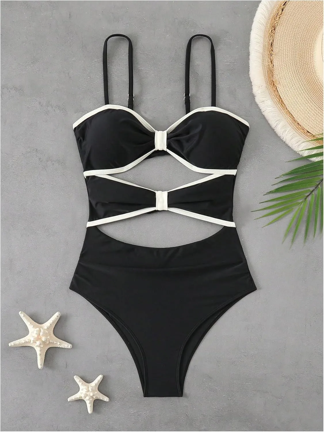 Verdusa Women's Cut Out Colorblock One Piece Swimsuit Tie Back Swimwear Bathing Suit