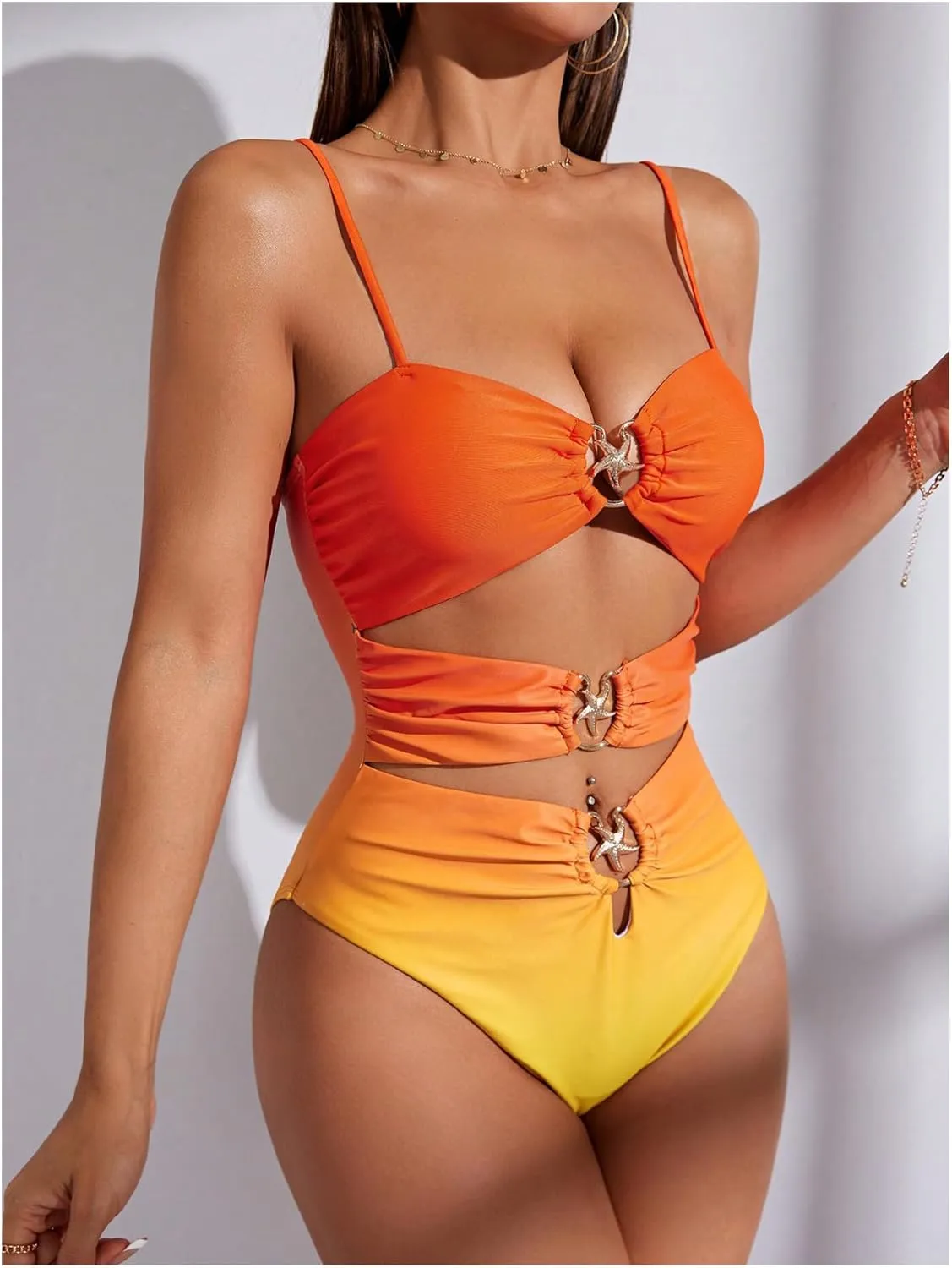 Verdusa Women's Cut Out One Piece Backless Wireless Swimsuit with Cover Up Skirt