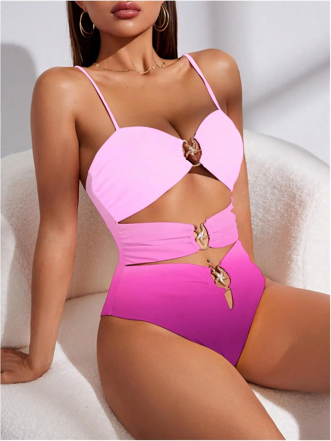 Verdusa Women's Cut Out One Piece Backless Wireless Swimsuit with Cover Up Skirt