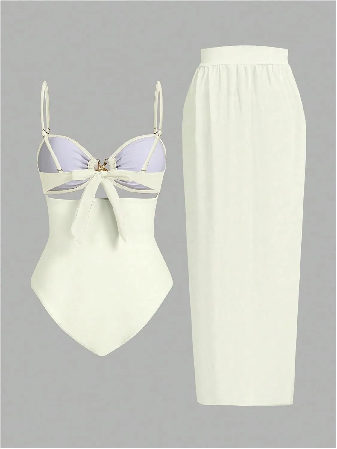 Verdusa Women's Cut Out One Piece Backless Wireless Swimsuit with Cover Up Skirt